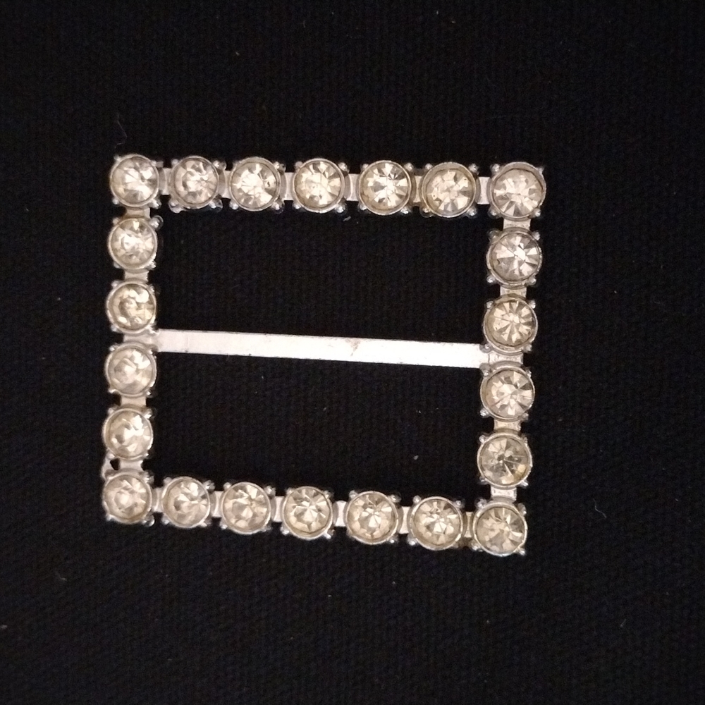 Vintage Silver Tone White Rhinestone Buckle